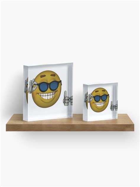 Smiley Face Sunglasses Thumbs Up Emoji Meme Face Acrylic Block By Obviouslogic Redbubble