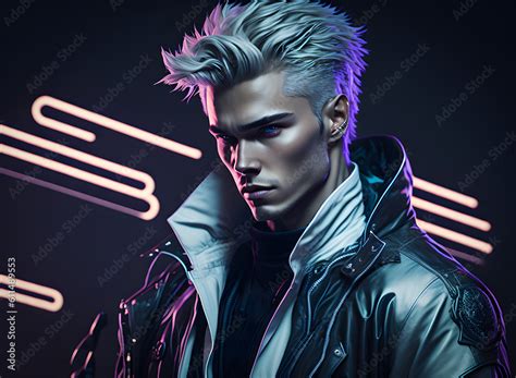 An Appealing Man In Futuristic Garb Is Depicted In A Cyberpunk Painting Generative Ai Stock