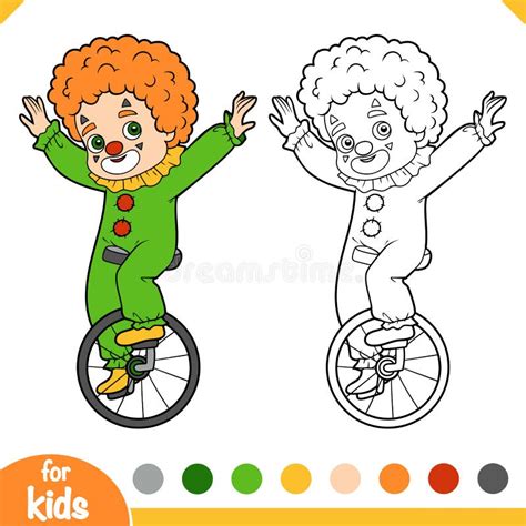 Coloring Book For Kids Clown Boy Rides A Unicycle Stock Vector