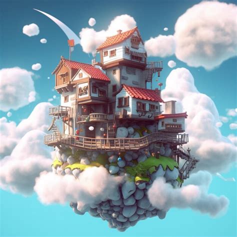 Premium Photo Stylized Flying House