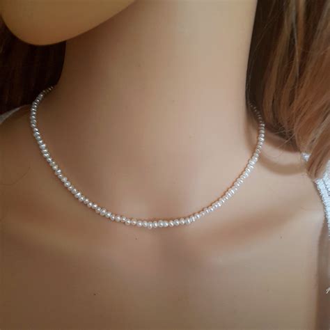 Tiny Freshwater Seed Pearl Necklace Choker Sterling Silver Or Gold Fill Small 3mm White Real