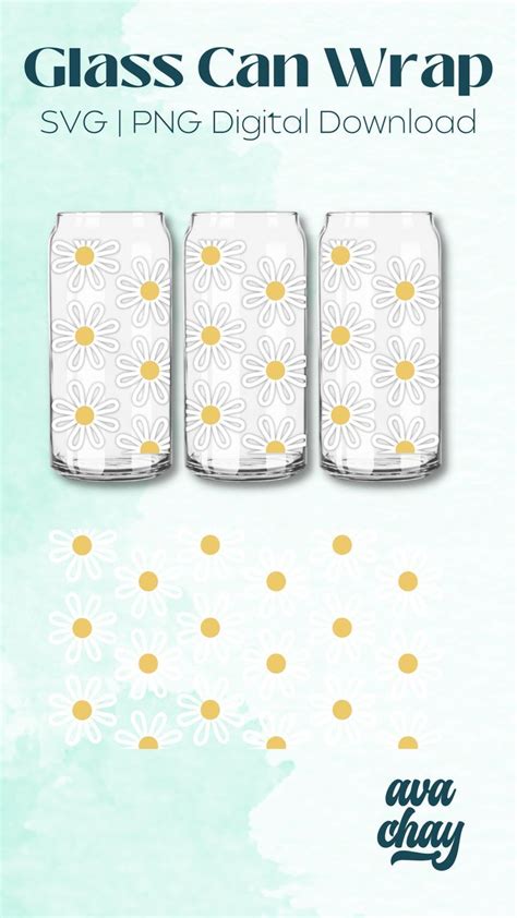 Three Glass Jars With Daisies On Them And The Text Glass Can Wrap Svg