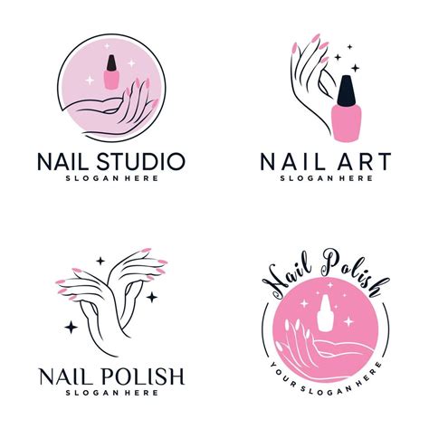 Set Of Collection Nail Polish Or Nail Art Icon Logo Design With