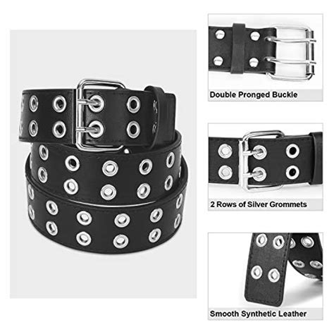 Sansths Double Grommet Pu Leather Belt For Women Men Punk Rock Metal