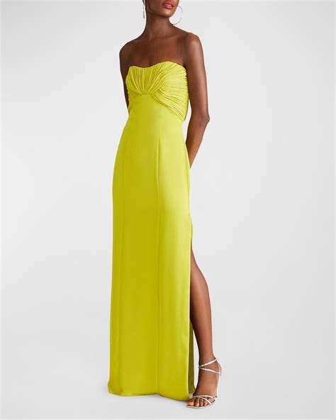 Halston Henna Strapless Chiffon Satin Column Gown In Green Lyst