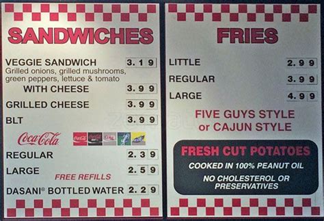 Five Guys Menu Prices And Specials