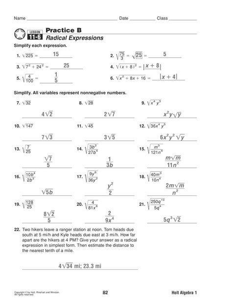 Simplifying Radicals Practice Worksheet Worksheet For Education