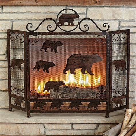 Rust Finish Bear Fireplace Screen Black Bear Decor Black Forest