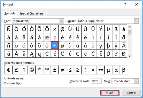 Shortcut For Division Sign