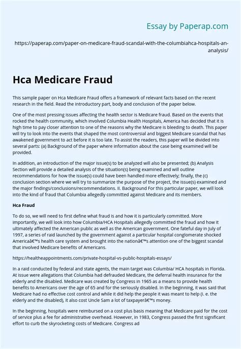 Hca Medicare Fraud Free Essay Example