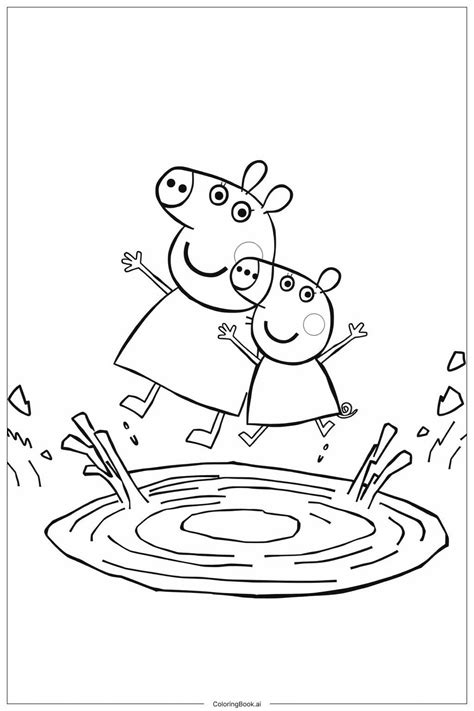 Page De Coloriage Peppa Pig Claboussure Dans Une Flaque De Boue Avec