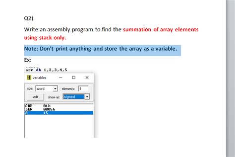 Solved Q2 Write An Assembly Program To Find The Summation Chegg