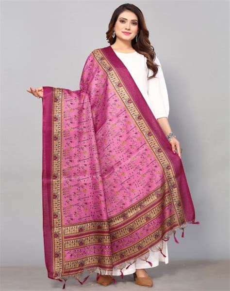 Buy Siril Women S Purple Multicolor Color Printed Khadi Silk Dupatta