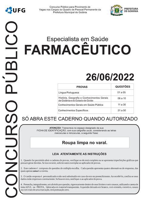 Prova Concurso Farmaceutico Goiania Concurso PÚblico Concurso Público