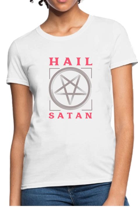 Tricou Dama Personalizat Hail Satan Alb L Emagro