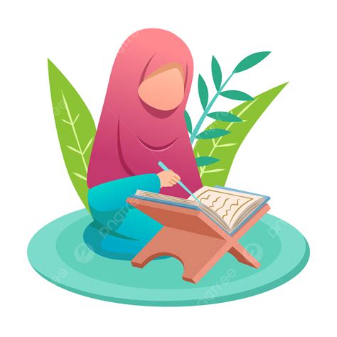 Gambar Wanita Muslimah Membaca Alquran Vektor Quran Islam Muslim Png