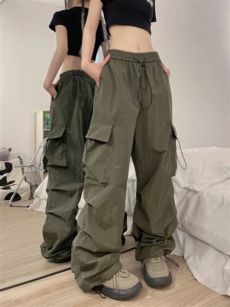 Qweek Y K Cargo Pants Women Vintage Baggy Parachute Korean Streetwear