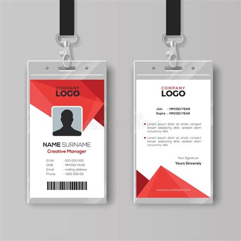 Red Geometric Employee Id Card Design Template Stock Vector