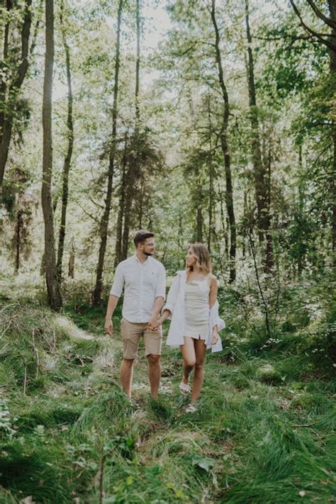 couple   forest  stock photo