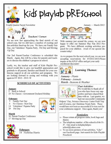 40 Free Preschool Newsletter Templates | Markmeckler Template Design