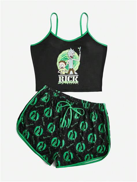 Rick And Morty ROMWE Plus Figure Graphic Contrast Binding PJ Set