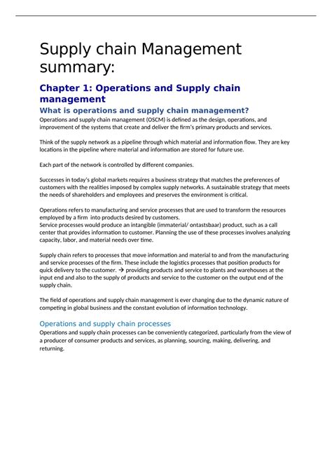 Samenvatting Operations And Supply Chain Management The Core Supply