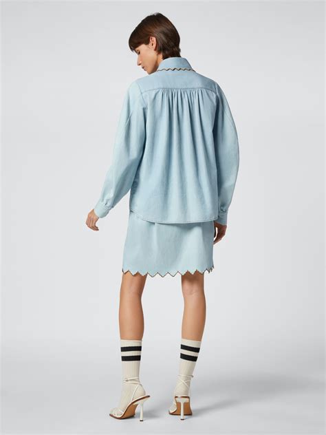 Pleated Denim Shirt Couture Collection Blue Jacob Coh N