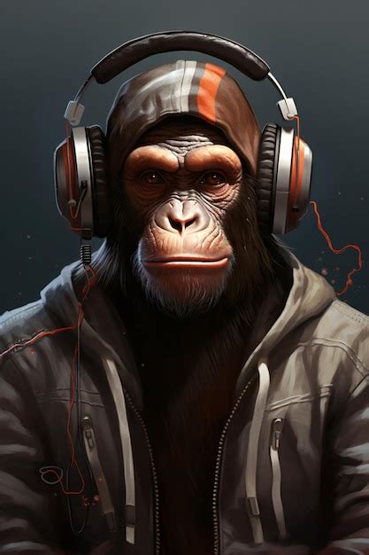 Premium Photo Monkey Chimpanzee Listening To Music With Headphones