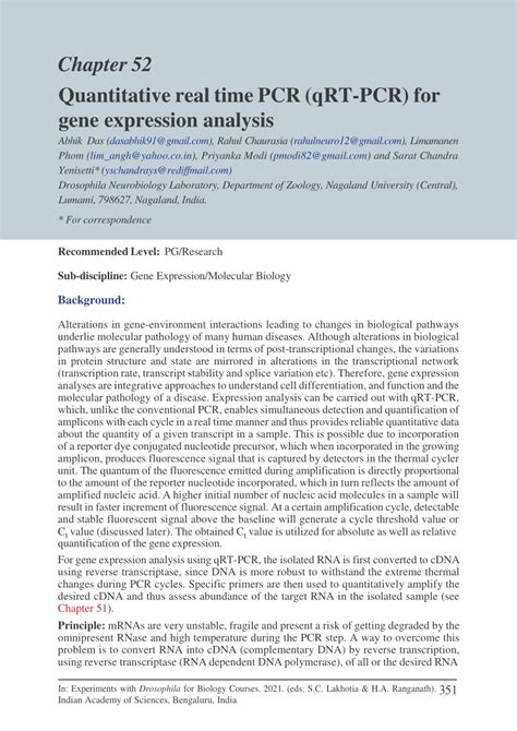 Pdf Quantitative Real Time Pcr Qrt Pcr For Gene Expression Analysis