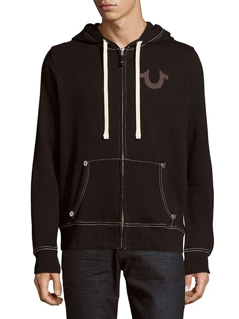 True Religion Classic Logo Zip Up Hoodie In Black For Men Lyst