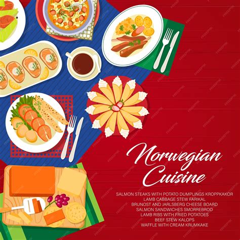 Premium Vector | Norwegian cuisine menu cover norway food dishes