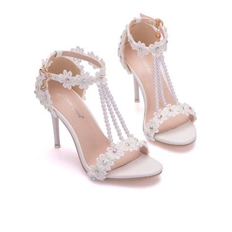 Sandália Branca Para Casamento - sandalia noiva perola renda promocao branca salto casamento | Shopee Brasil
