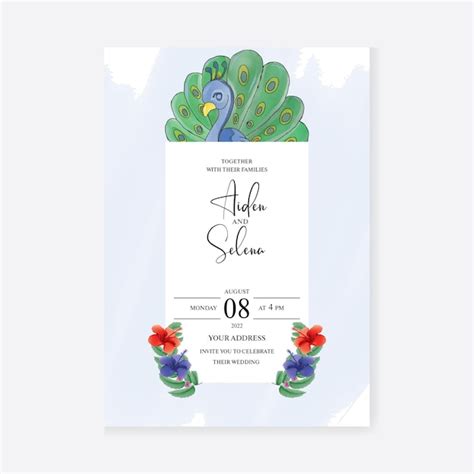 Premium Vector Wedding Invitation Card With Watercolor Peacock