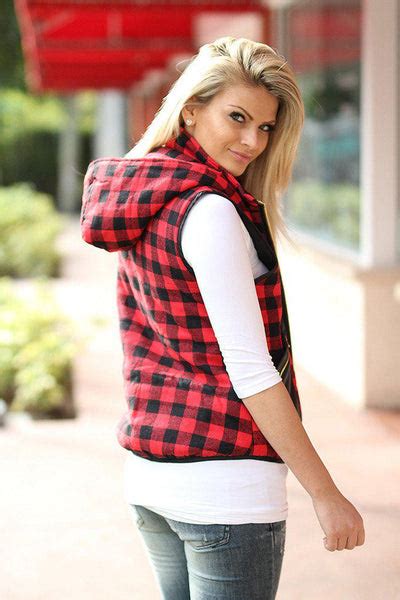 Red Plaid Hooded Vest Red Vest Hooded Plaid Vest Saved By The Dress