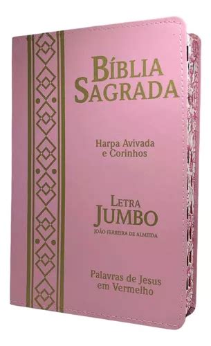 Bíblia Jumbo Letra Extra Gigante Harpa Flor Rosa Índice Dig