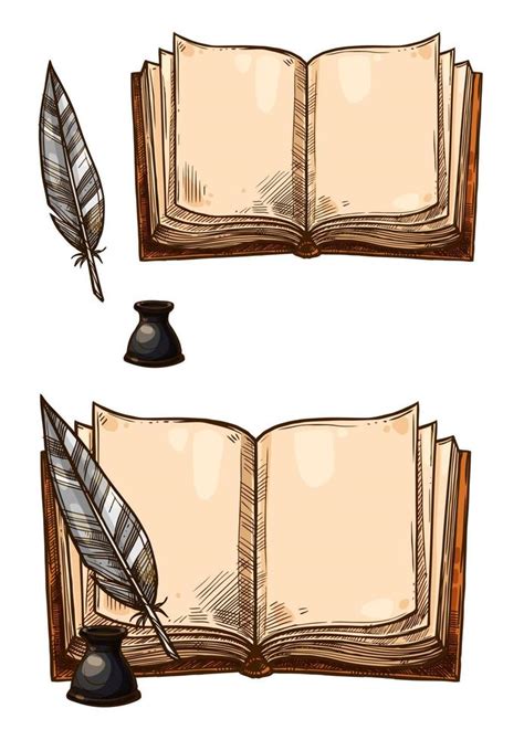 Vector Old Books And Ink Quill Feather Pens 13937417 Vector Art At Vecteezy