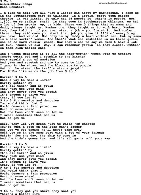 9 To 5 By Reba Mcentire Lyrics