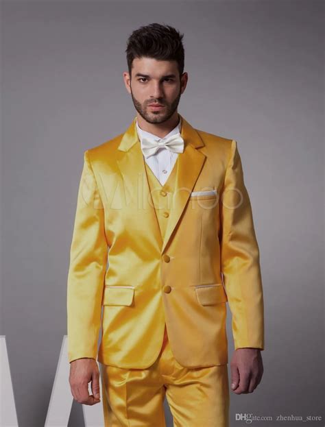 Mais recentes Modelos Casaco Calça De Cetim Amarelo Dos Homens Terno