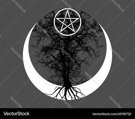 Mystical Moon Tree Of Life And Wicca Pentacle Vector Image