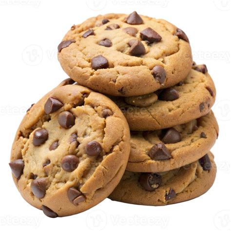 Delicious Chocolate Chip Cookies Stacked On A Transparent Background