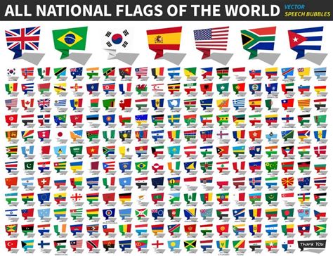 All National Flags Of The World Speech Bubbles Design Vector Stock