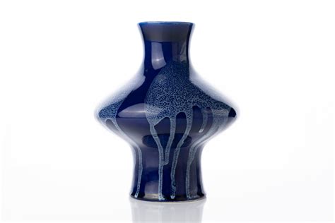 Veb Strehla Blaue Mid Century Vase Glazed Ddr Keramik Er Er