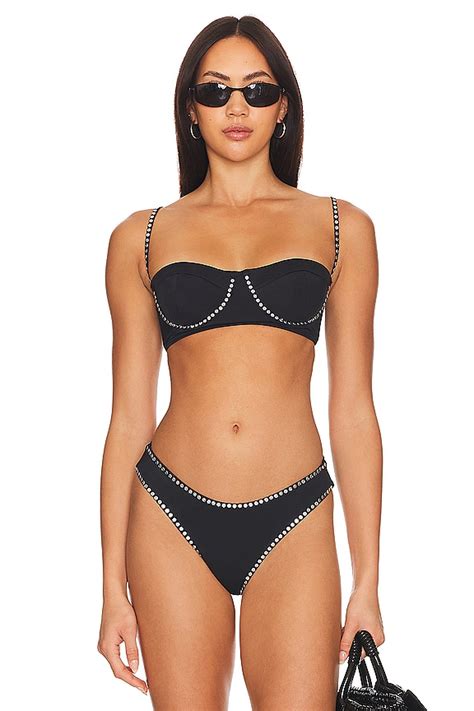 Milly Cabana Heat Set Bikini Top In Black Revolve