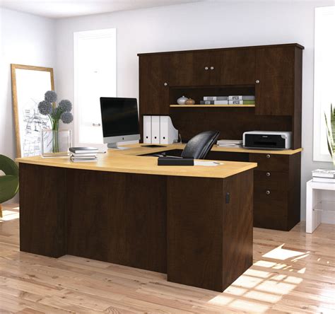 Manhattan Collection U Shaped Desk In Chocolate And Maple With Hutch Inc