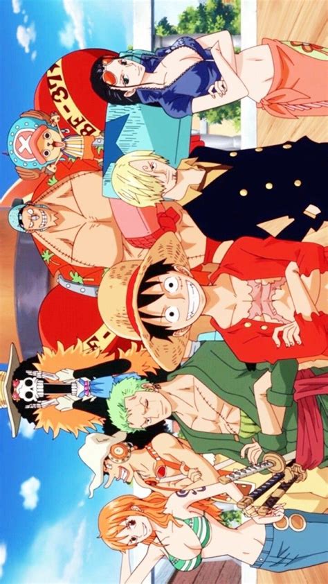 One Piece Characters Standing Together In Front Of A Blue Sky