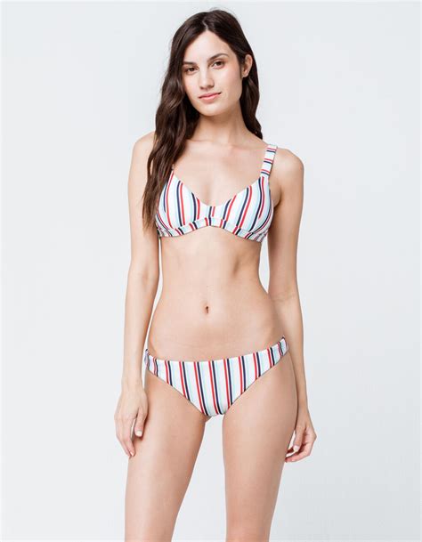 Full Tilt Textured Stripe Cheeky Bikini Bottoms Multi Tillys