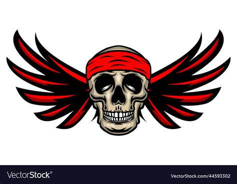 Skull Head Wearing Bandana With Wings Royalty Free Vector