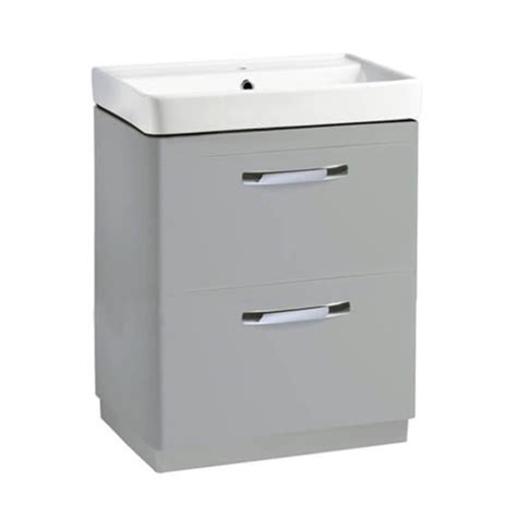 Tavistock Compass Freestanding 2drawer Vanity Unit With Basin 600mm Wide Gloss Light Grey