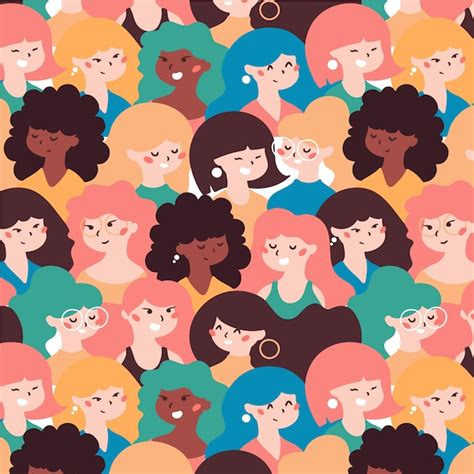 Free Vector Womens Day Pattern With Women Faces