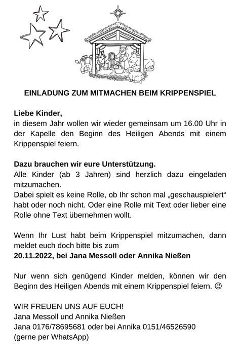 Krippenspiel Einladung An Alle Kinder Huppenbroich